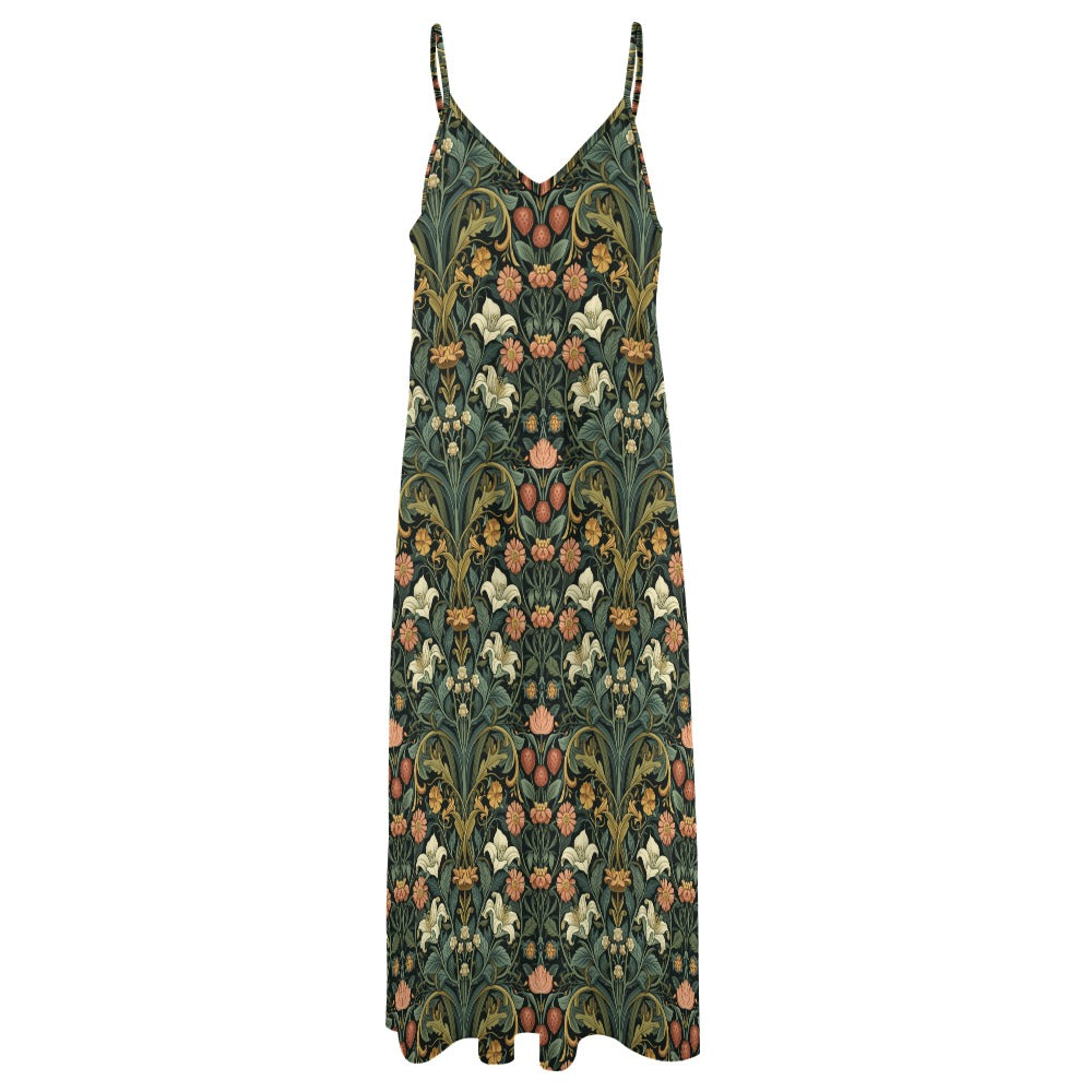 Boho Floral Lilies Strawberries Maxi Dress