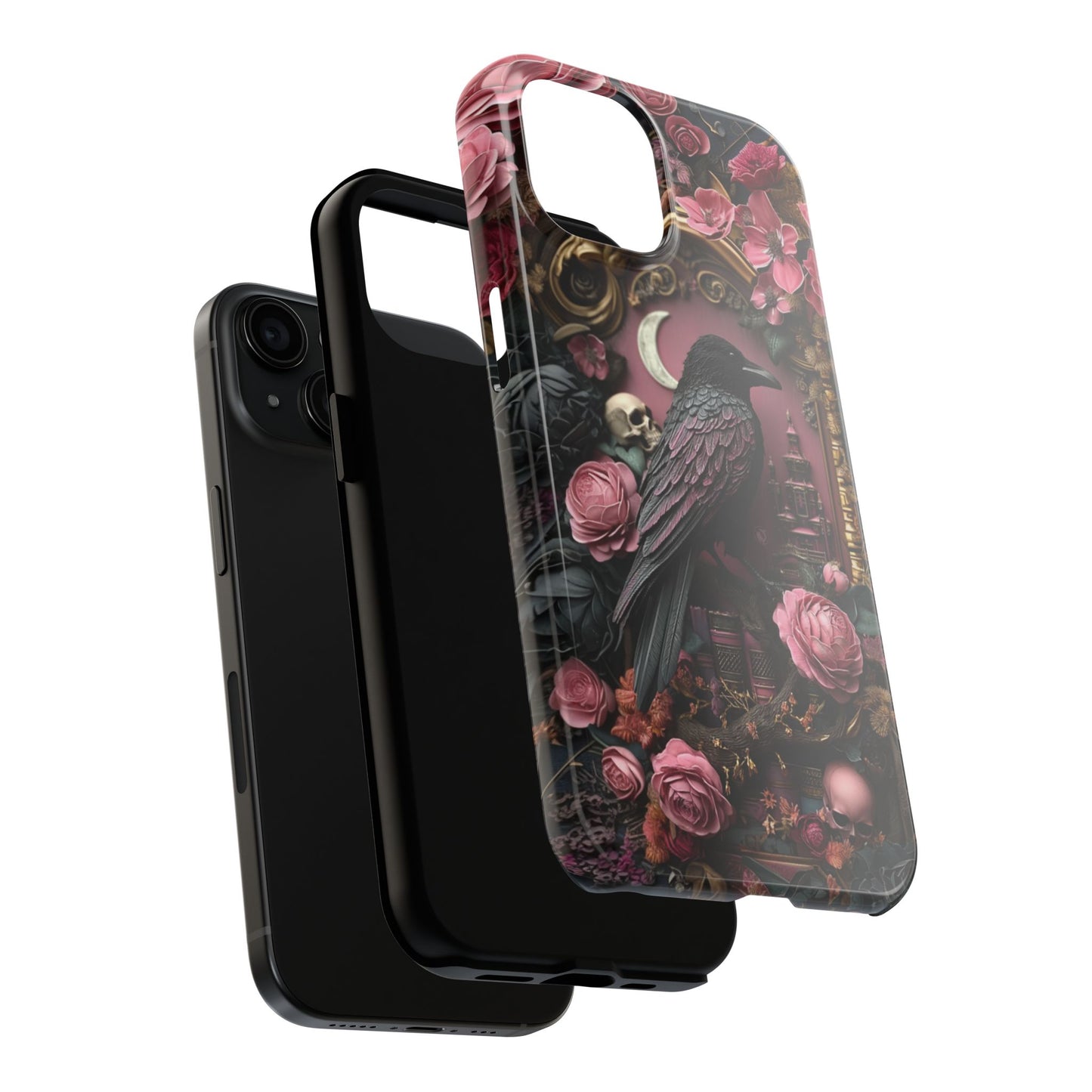 Gothic 3D effect Raven Floral Phone Case