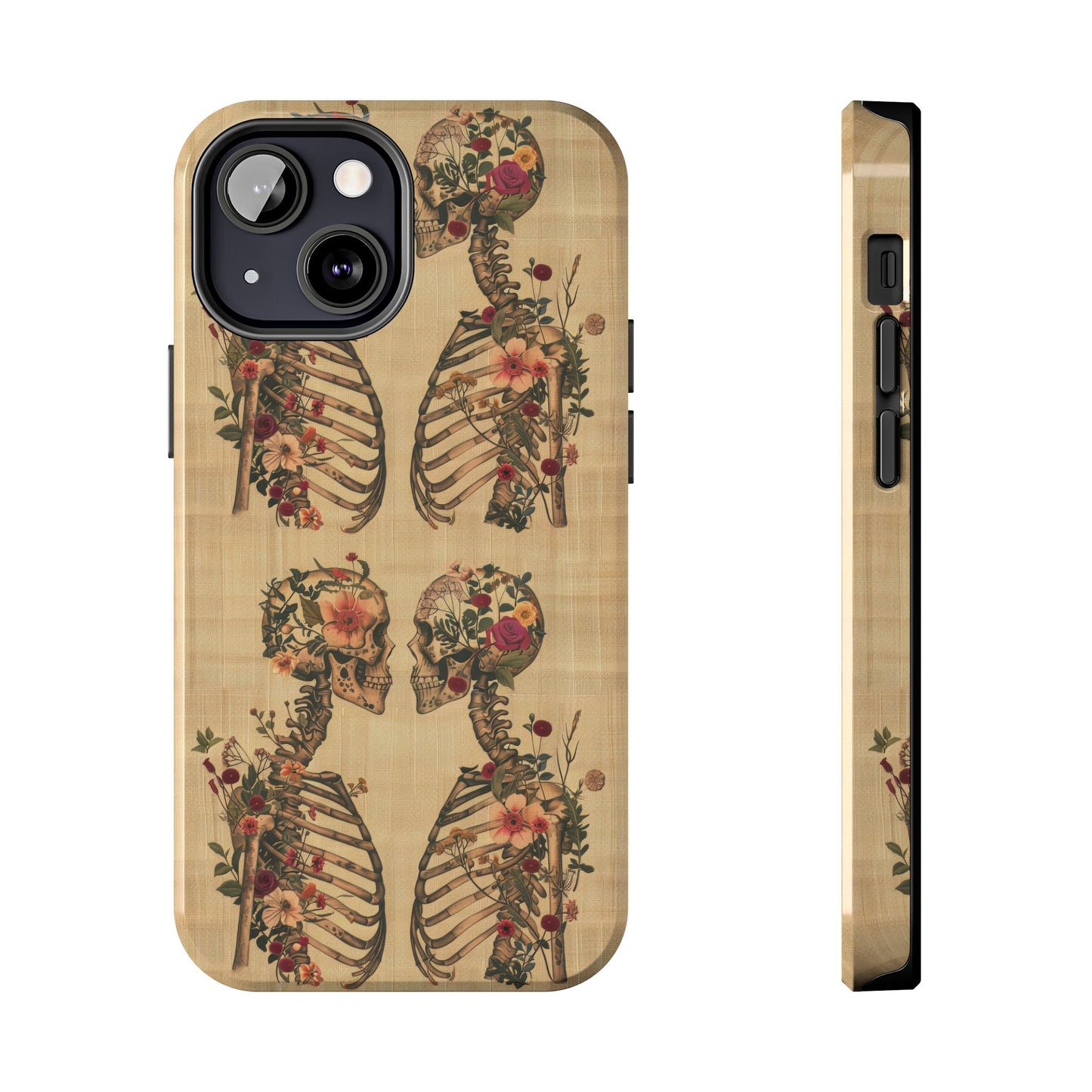Floral Skeleton Tough Phone Cases, Unique Halloween Accessories, Stylish Gift for Graphic Lovers, Durable and Protective, Boho Chic Design