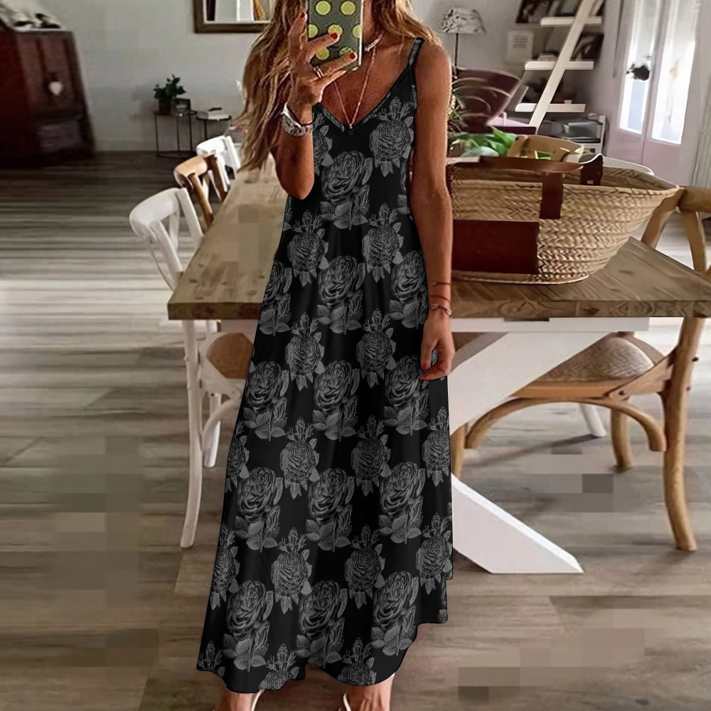 Gothic Black Roses Maxi Dress
