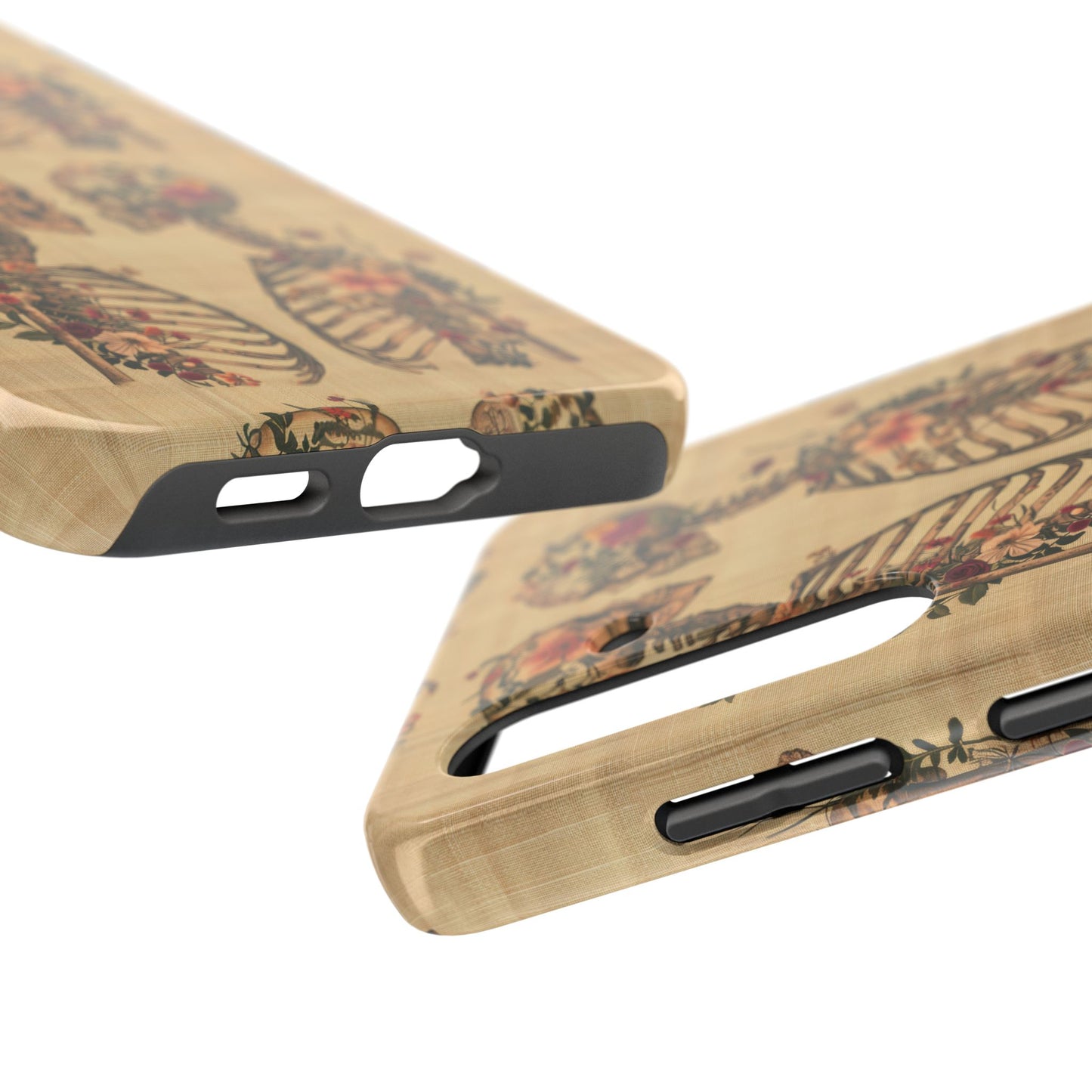 Floral Skeleton Tough Phone Cases, Unique Halloween Accessories, Stylish Gift for Graphic Lovers, Durable and Protective, Boho Chic Design