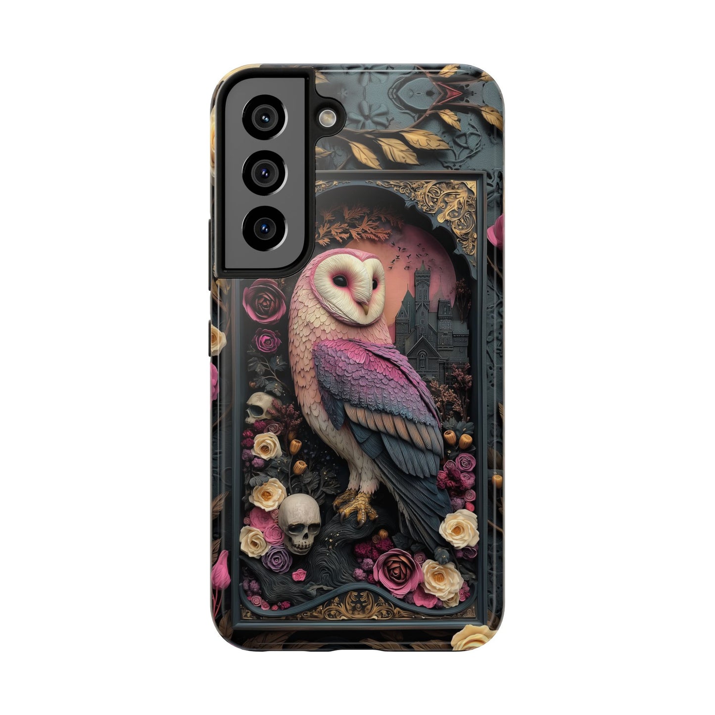 Gothic Owl Tough Phone Case - Unique Floral Design