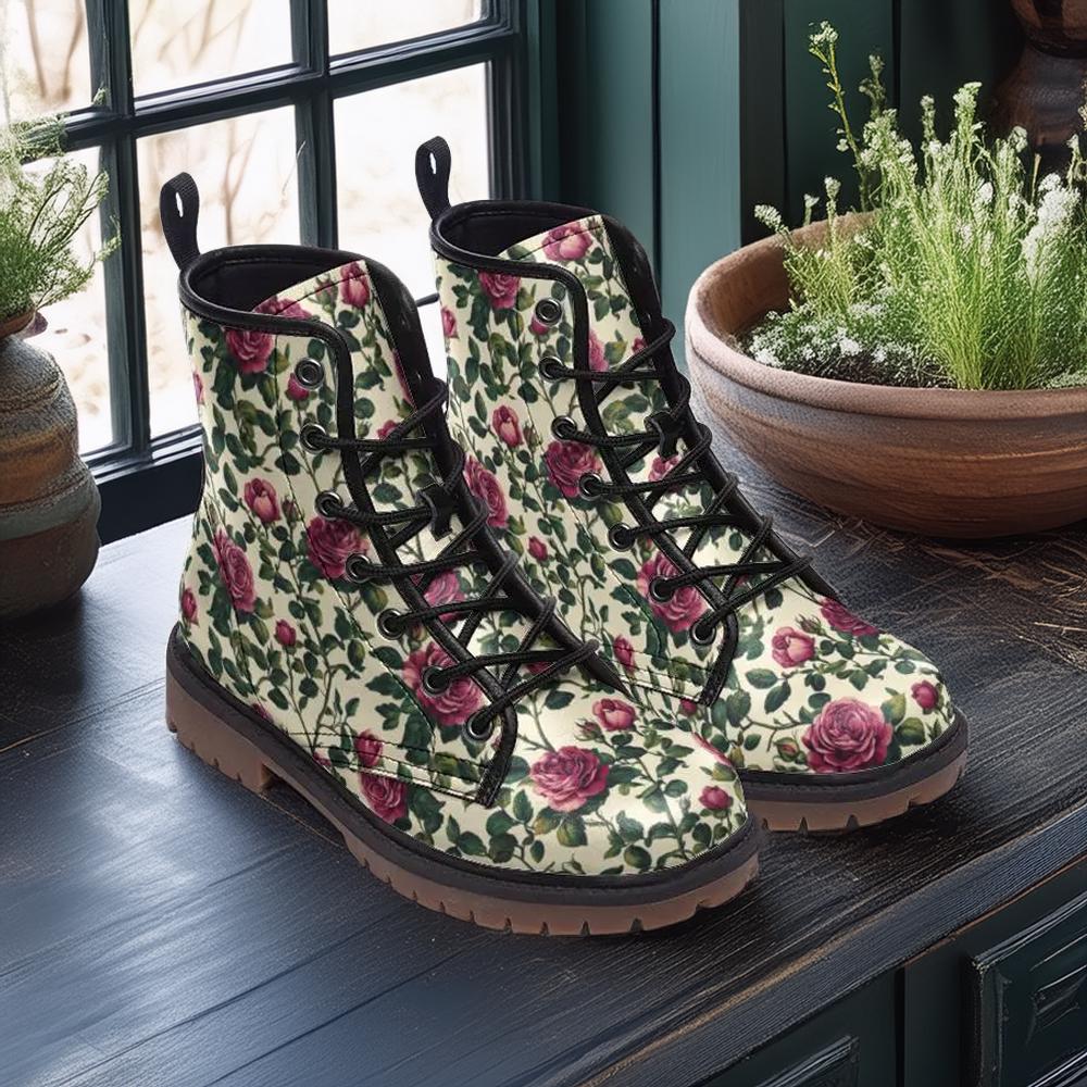 Vintage Rose Vegan Combat Boots