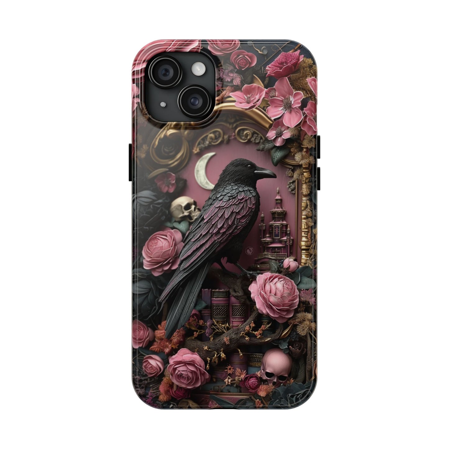 Gothic 3D effect Raven Floral Phone Case