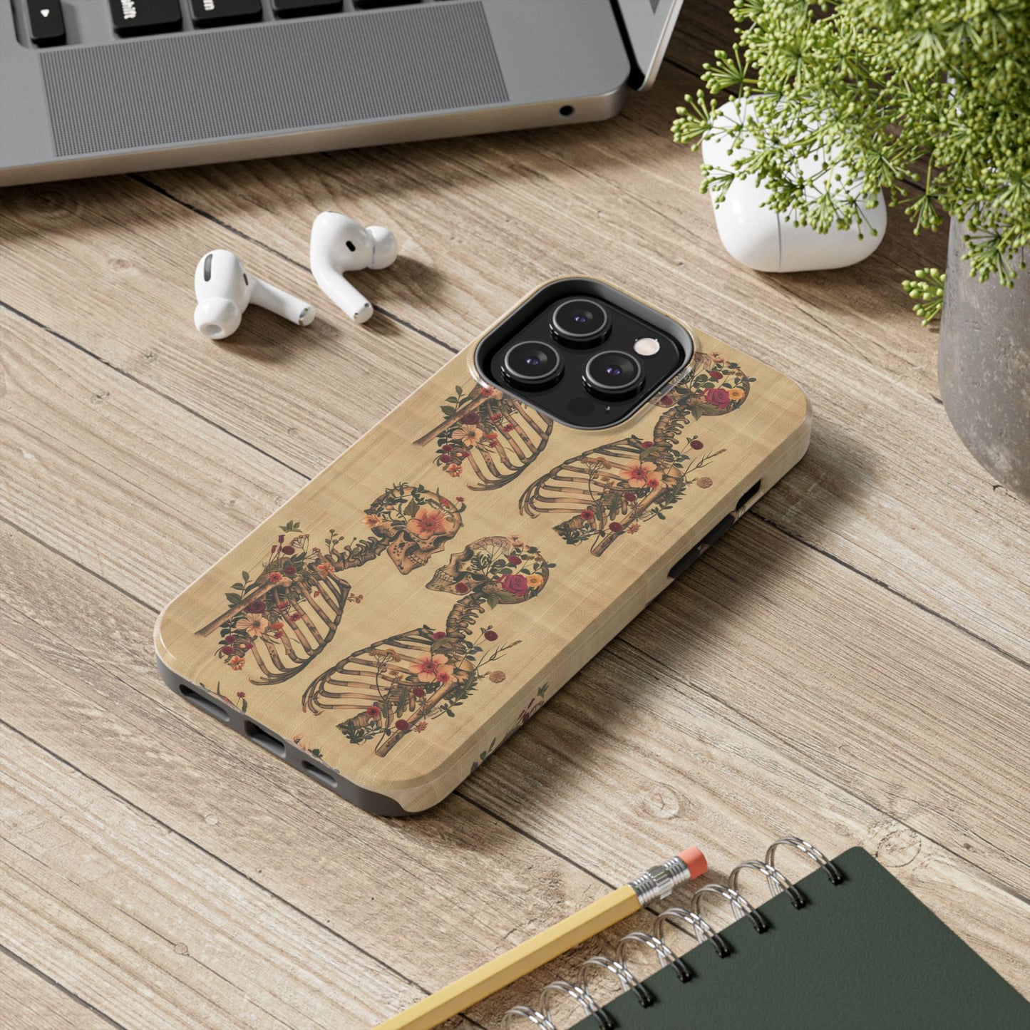Floral Skeleton Tough Phone Cases, Unique Halloween Accessories, Stylish Gift for Graphic Lovers, Durable and Protective, Boho Chic Design