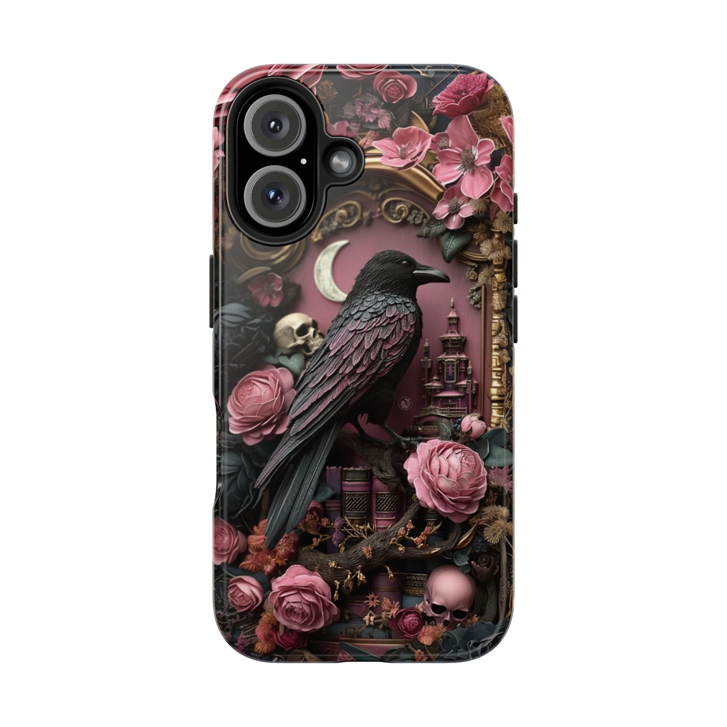 Gothic 3D effect Raven Floral Phone Case