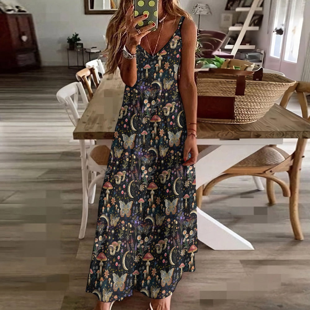 Trippy Mushrooms & Butterflies Garden Maxi Dress