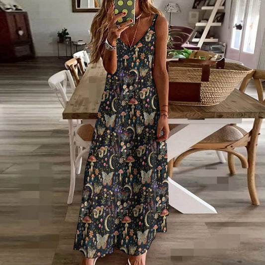 Trippy Mushrooms & Butterflies Garden Maxi Dress