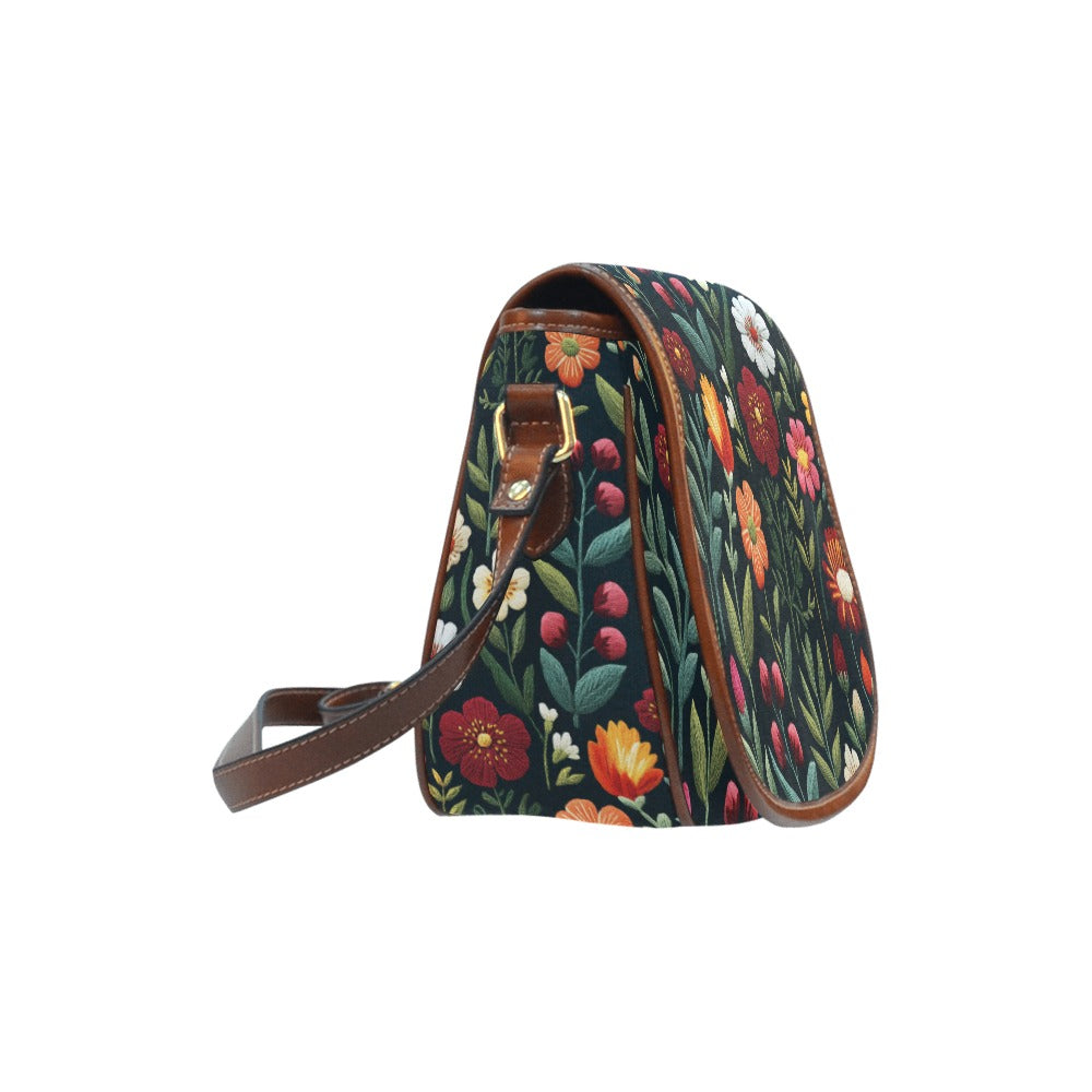 Folk Flowers Faux-embroidery Saddle Bag
