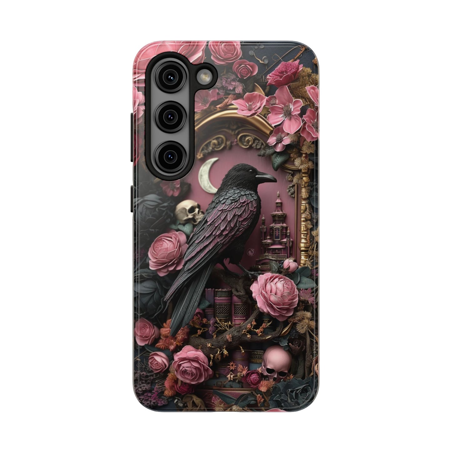 Gothic 3D effect Raven Floral Phone Case