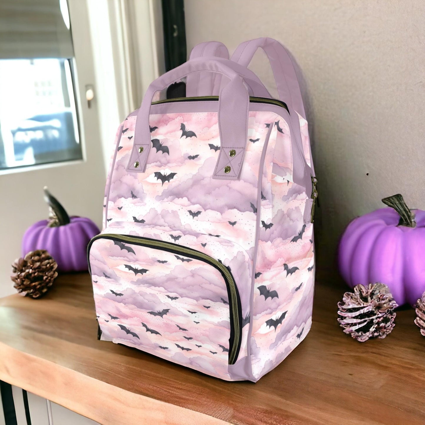 Pastel Witch Pink Bats & Clouds Diaper Backpack