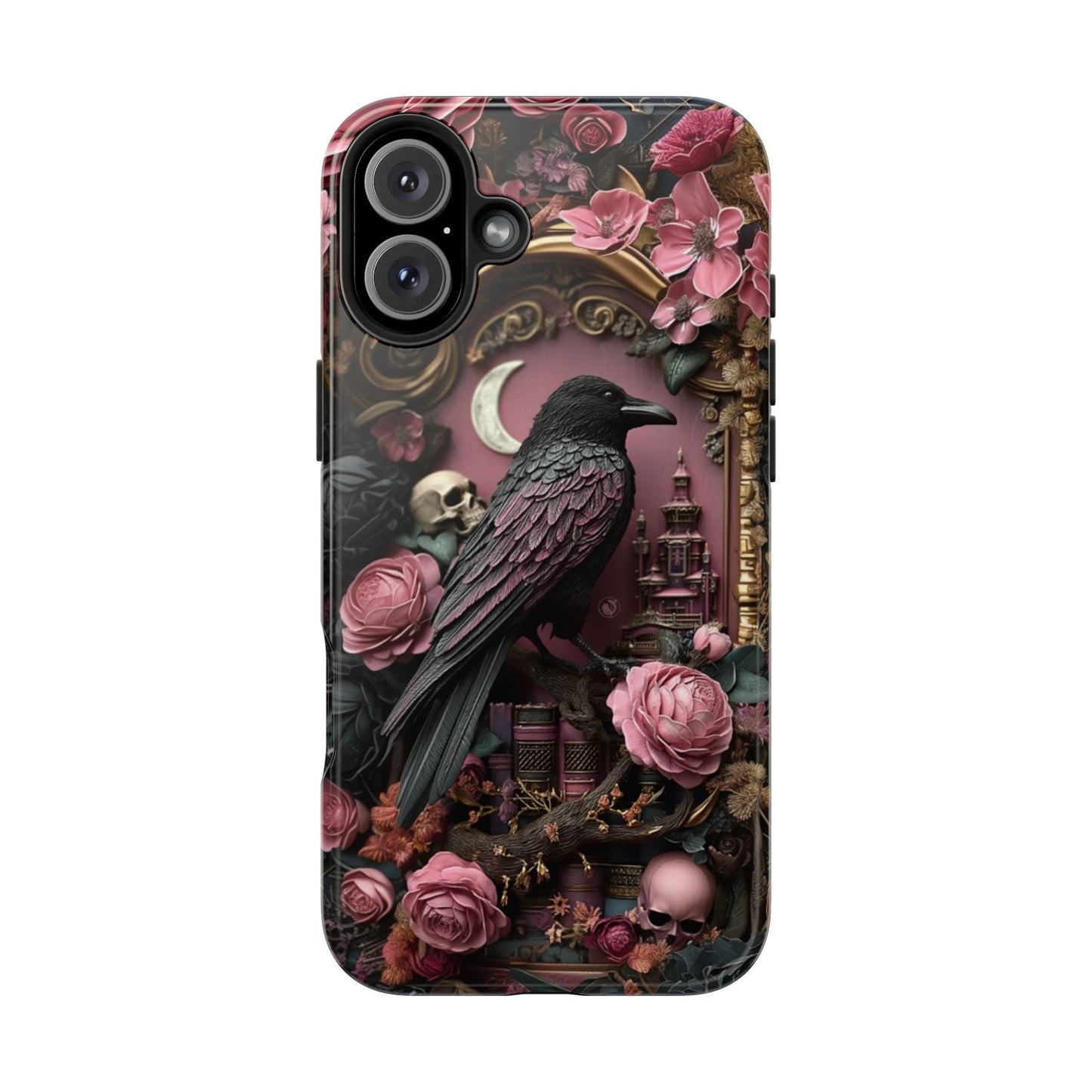 Gothic 3D effect Raven Floral Phone Case