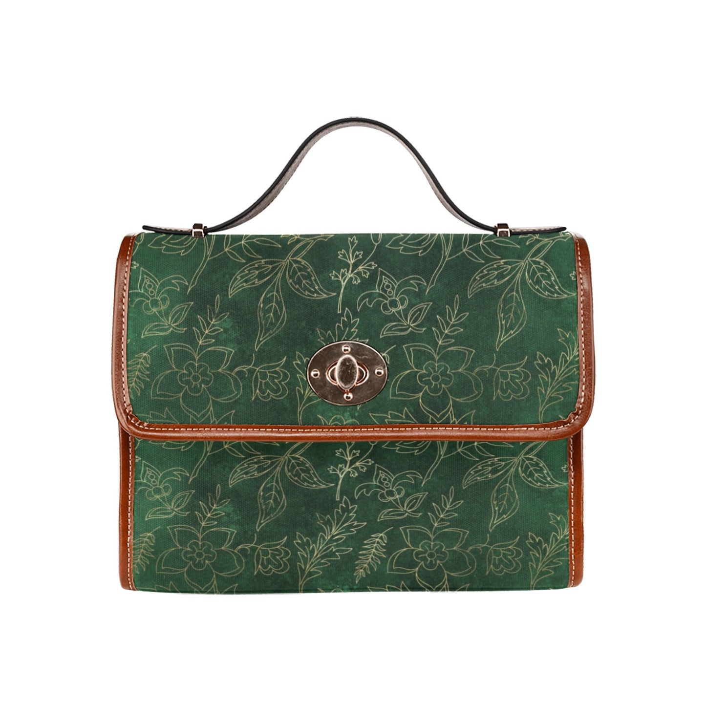 Emerald Green and Faux Gold Botanical Satchel