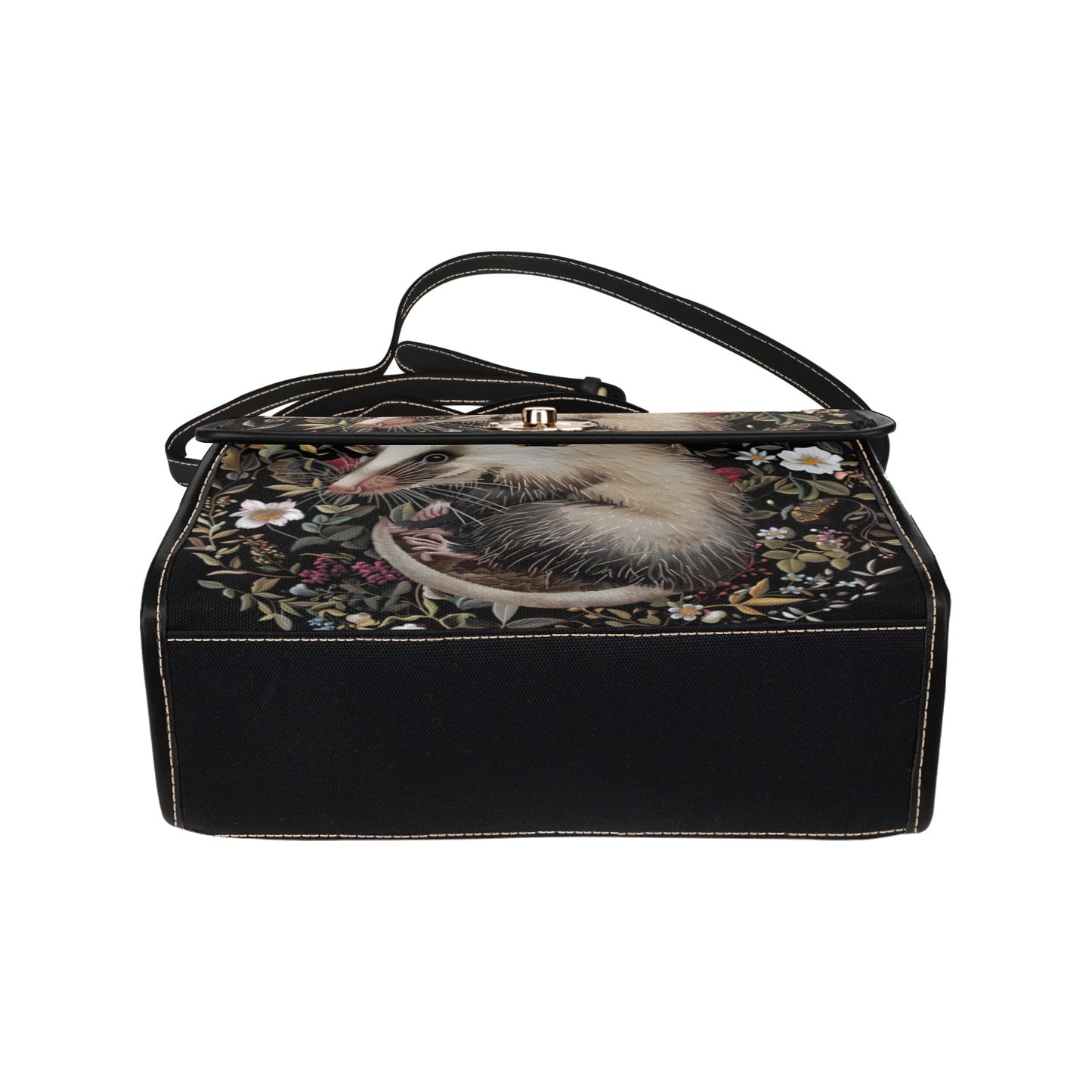 Faux-Embroidered Opossum & Flowers Satchel