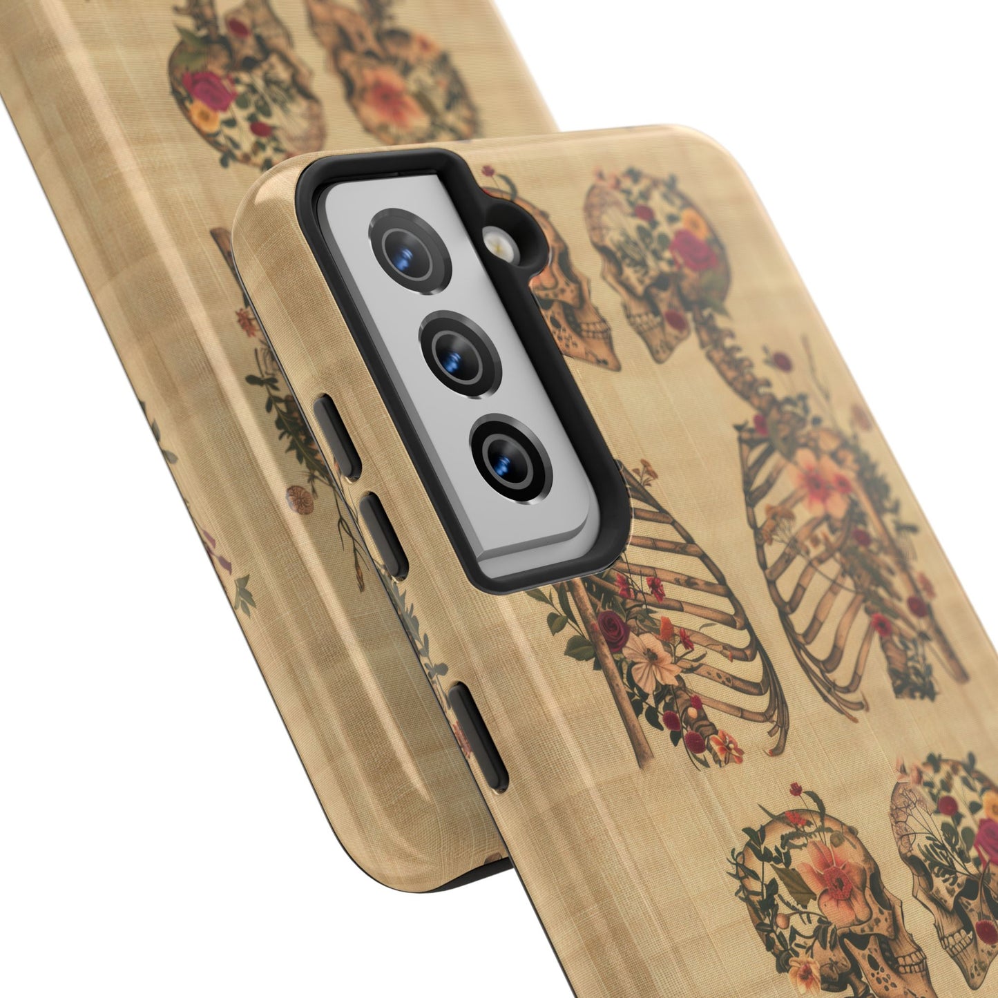 Floral Skeleton Tough Phone Cases, Unique Halloween Accessories, Stylish Gift for Graphic Lovers, Durable and Protective, Boho Chic Design