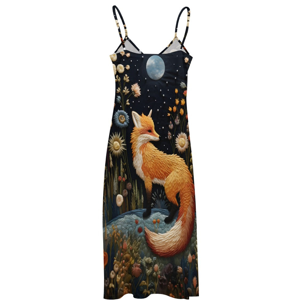 Dark Cottagecore Fox & Flowers Maxi Dress