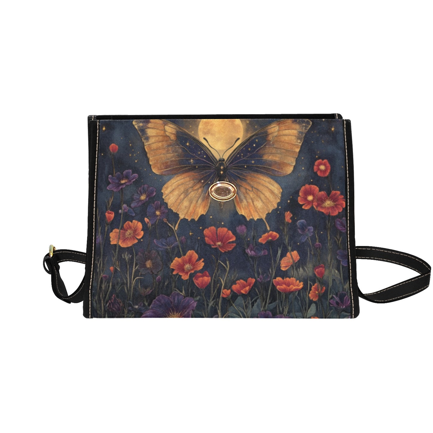 Dark Celestial Witchy Butterfly Moon Flowers Satchel