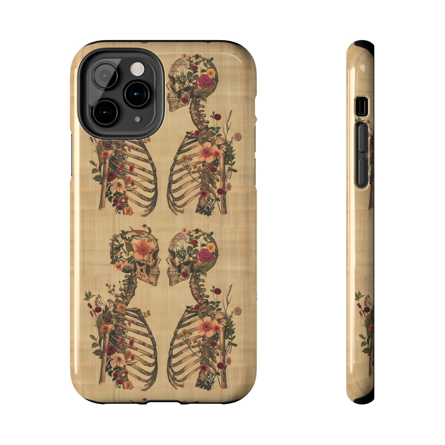 Floral Skeleton Tough Phone Cases, Unique Halloween Accessories, Stylish Gift for Graphic Lovers, Durable and Protective, Boho Chic Design