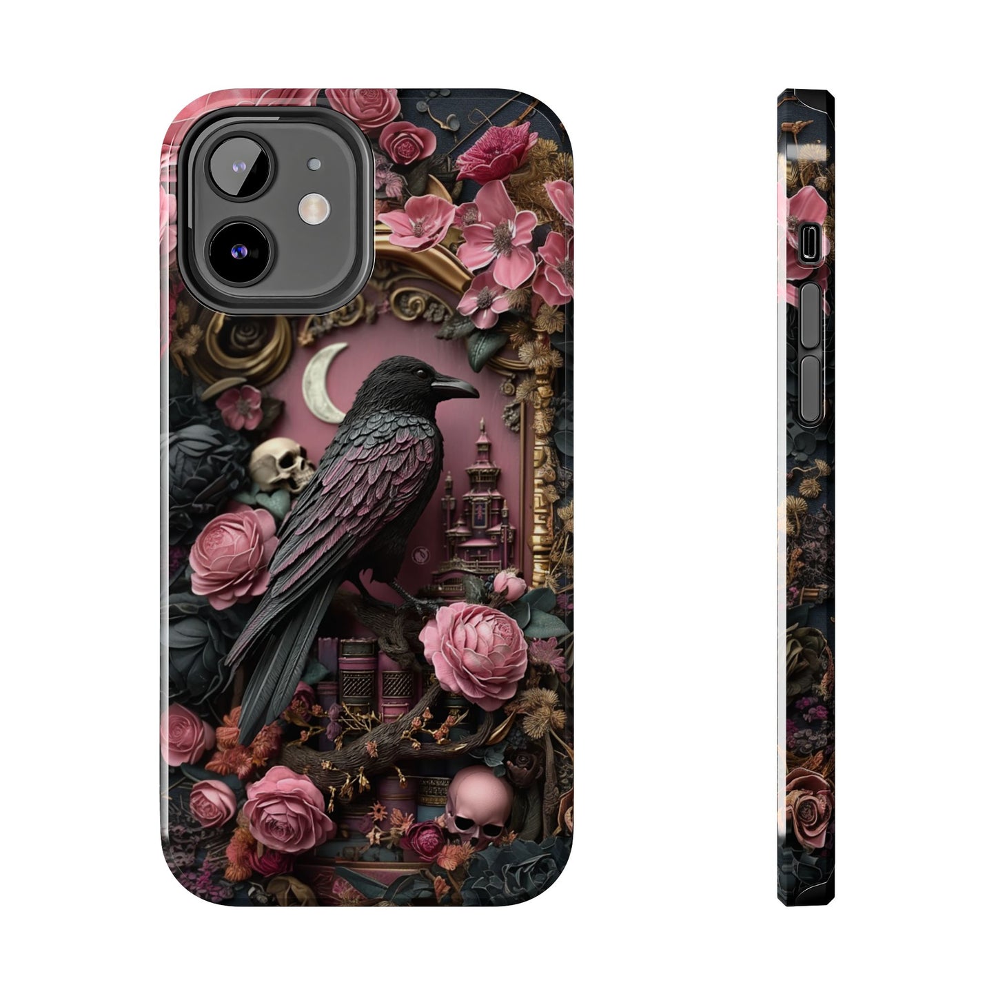 Gothic 3D effect Raven Floral Phone Case