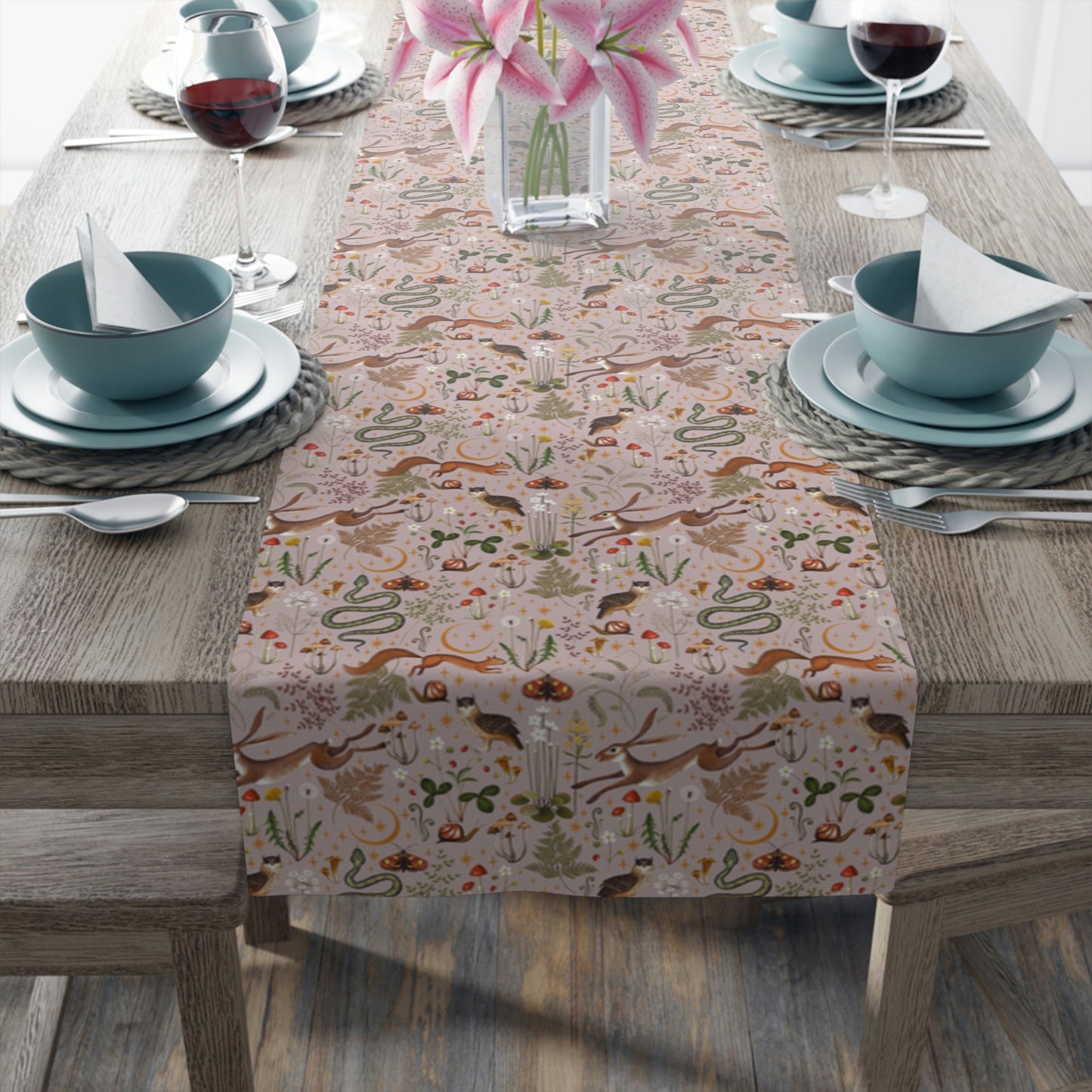 Magic Fairy Forest Taupe Cottagecore Table Runner