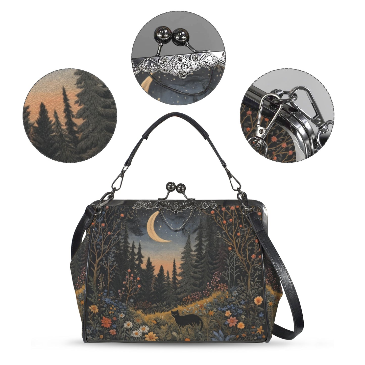 Magical Forest Black Cat Kisslock Purse