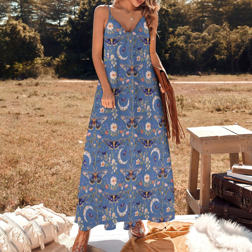 Blue Celestial Moths & Moons Maxi Dress