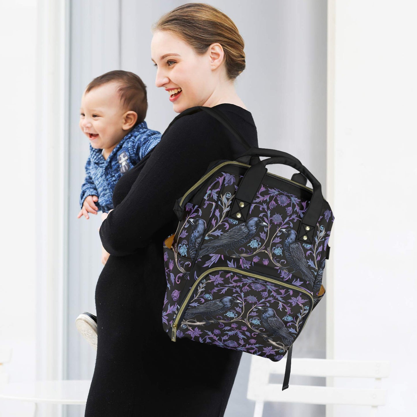 Gothic Violet Ravens Multifunctional Diaper Backpack