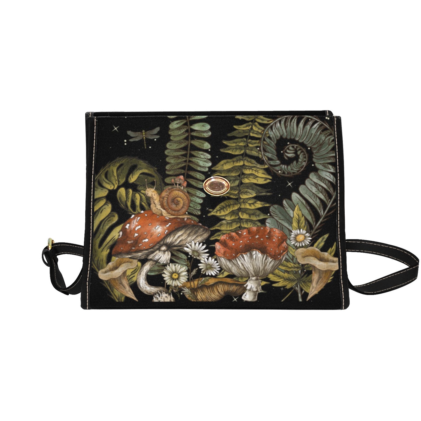 Dark Forest Ferns & Mushrooms Satchel Bag