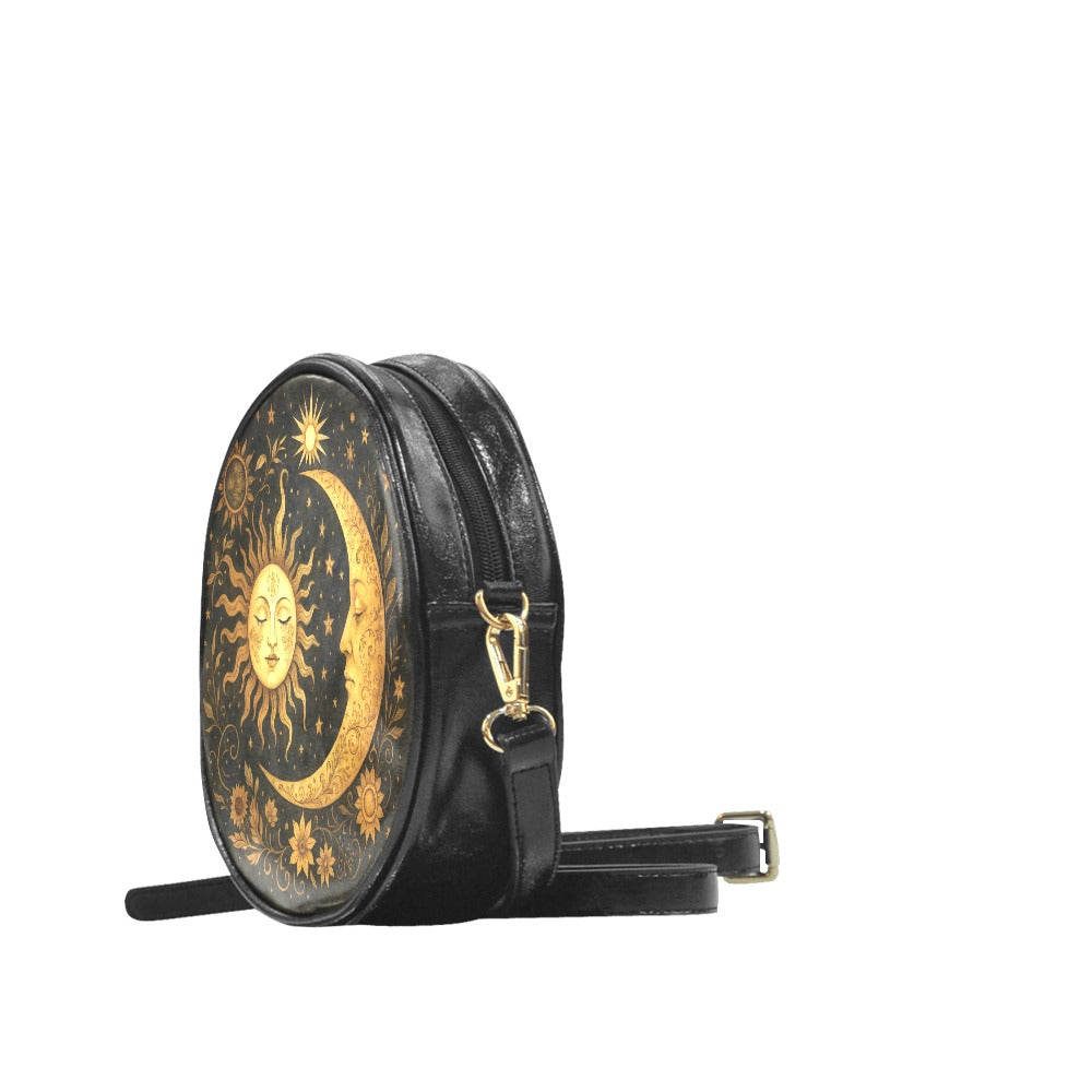 Dark Celestial Sun & Moon Round Crossbody Bag