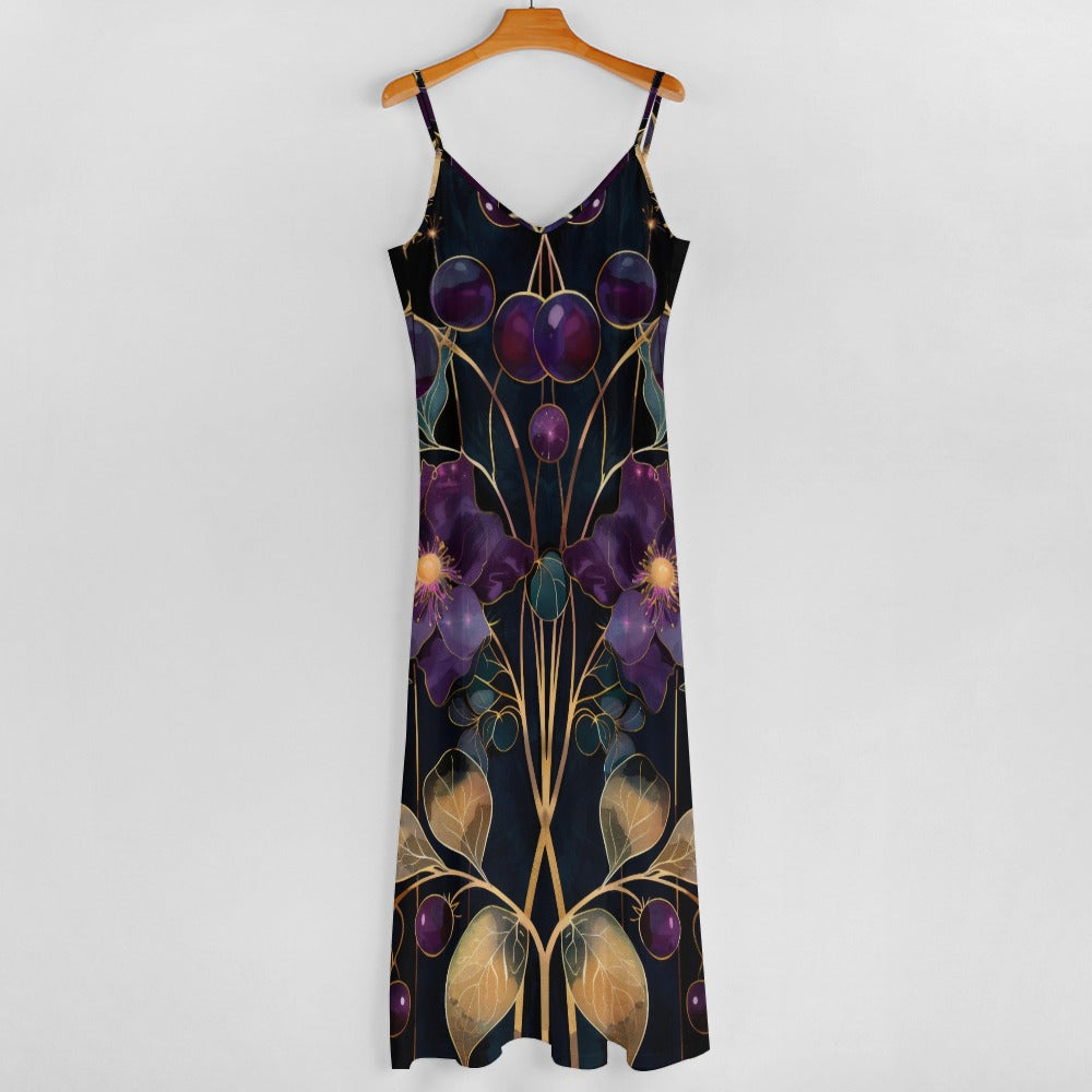 Dark Purple Art Nouveau Floral Maxi Dress