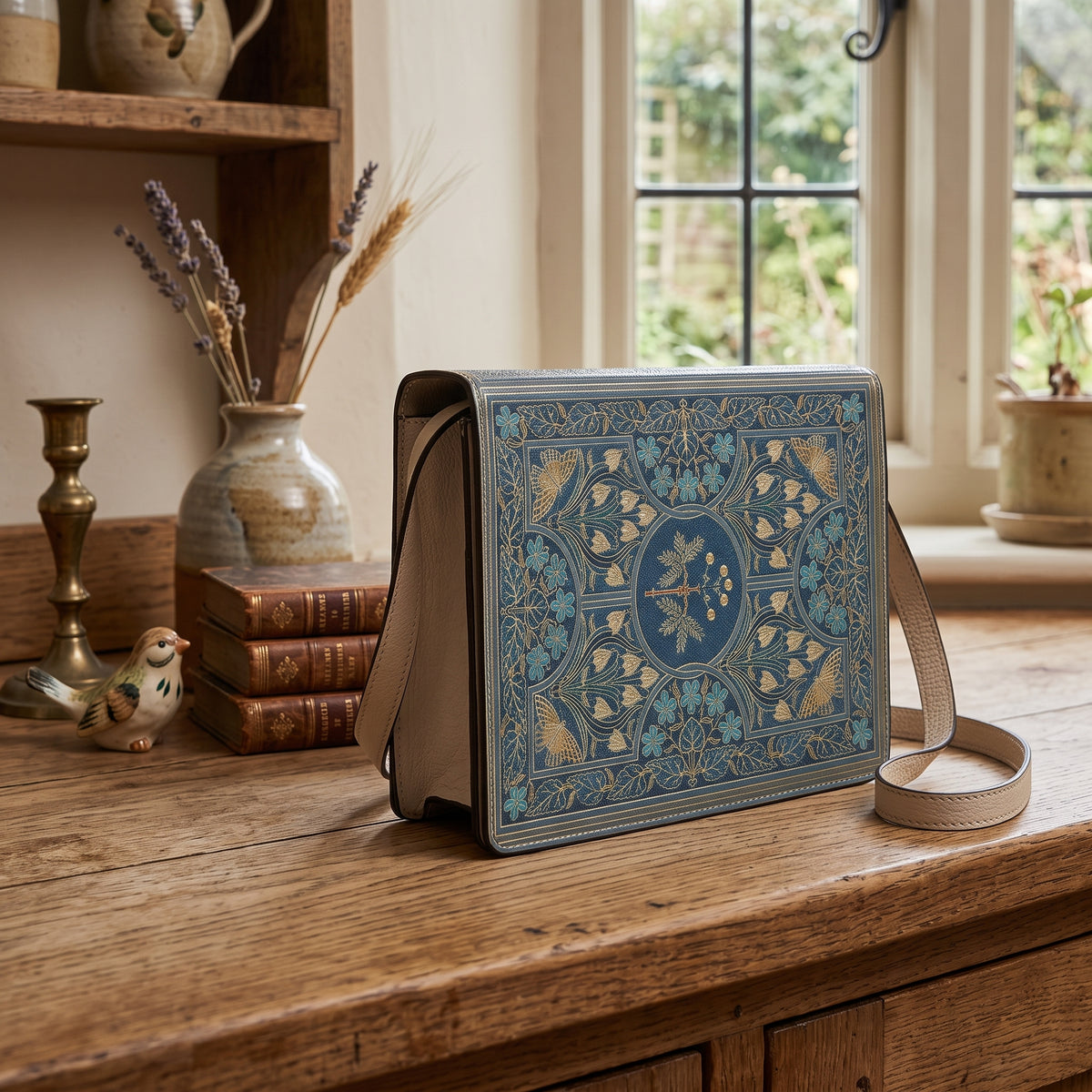 Teal & Gold Botanical Book-shaped Purse