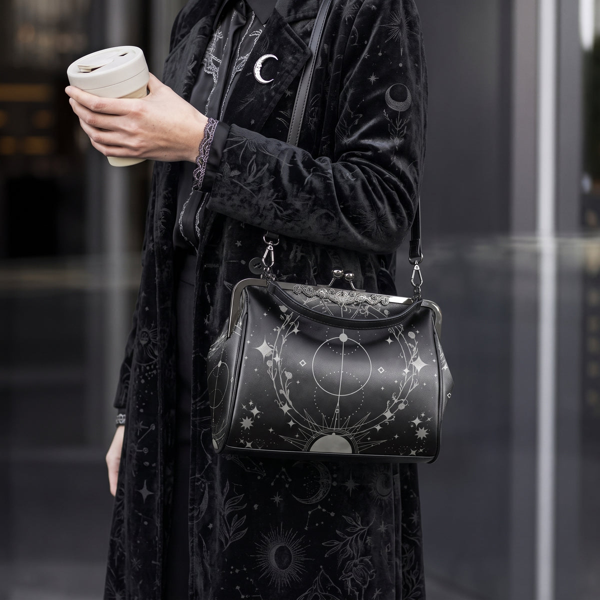 Silver Celestial Kisslock Bag