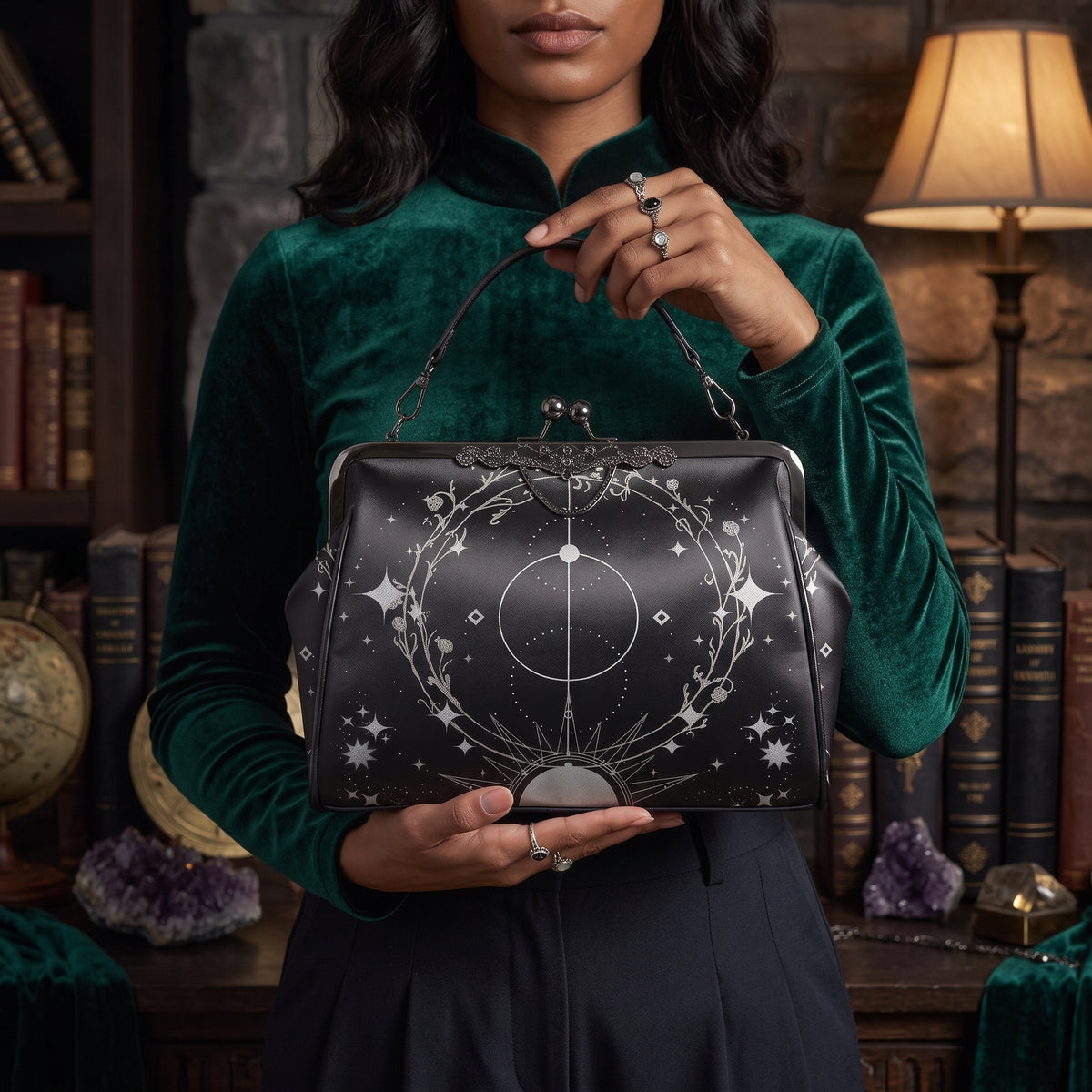 Silver Celestial Kisslock Bag