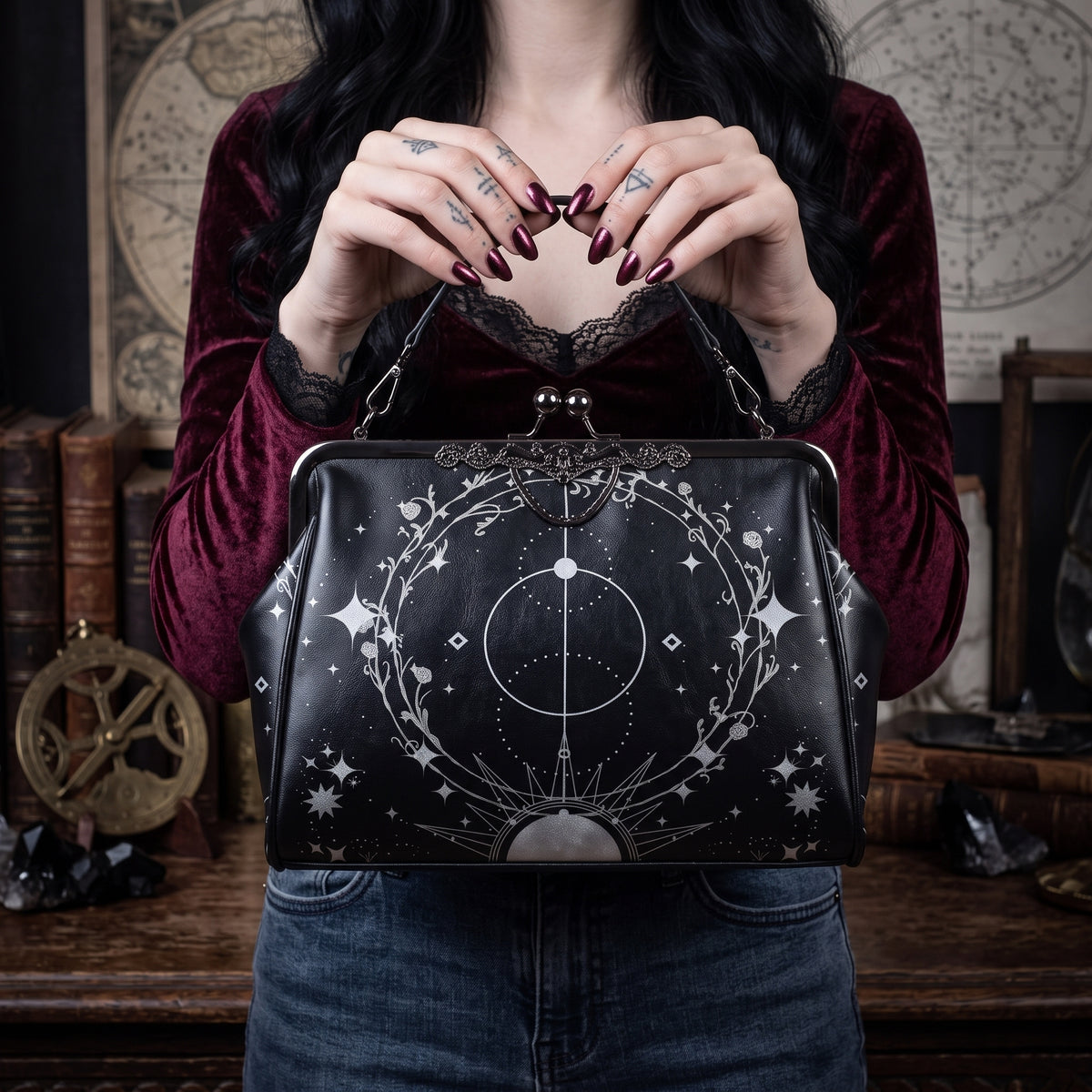Silver Celestial Kisslock Bag