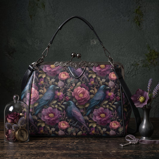 Ravens and Purple Flowers Kisslock Purse