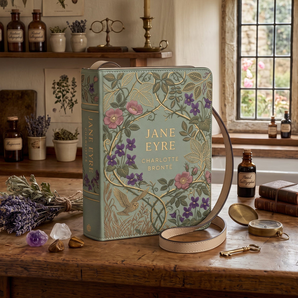 Jane Eyre Mint Green Book-Look Purse