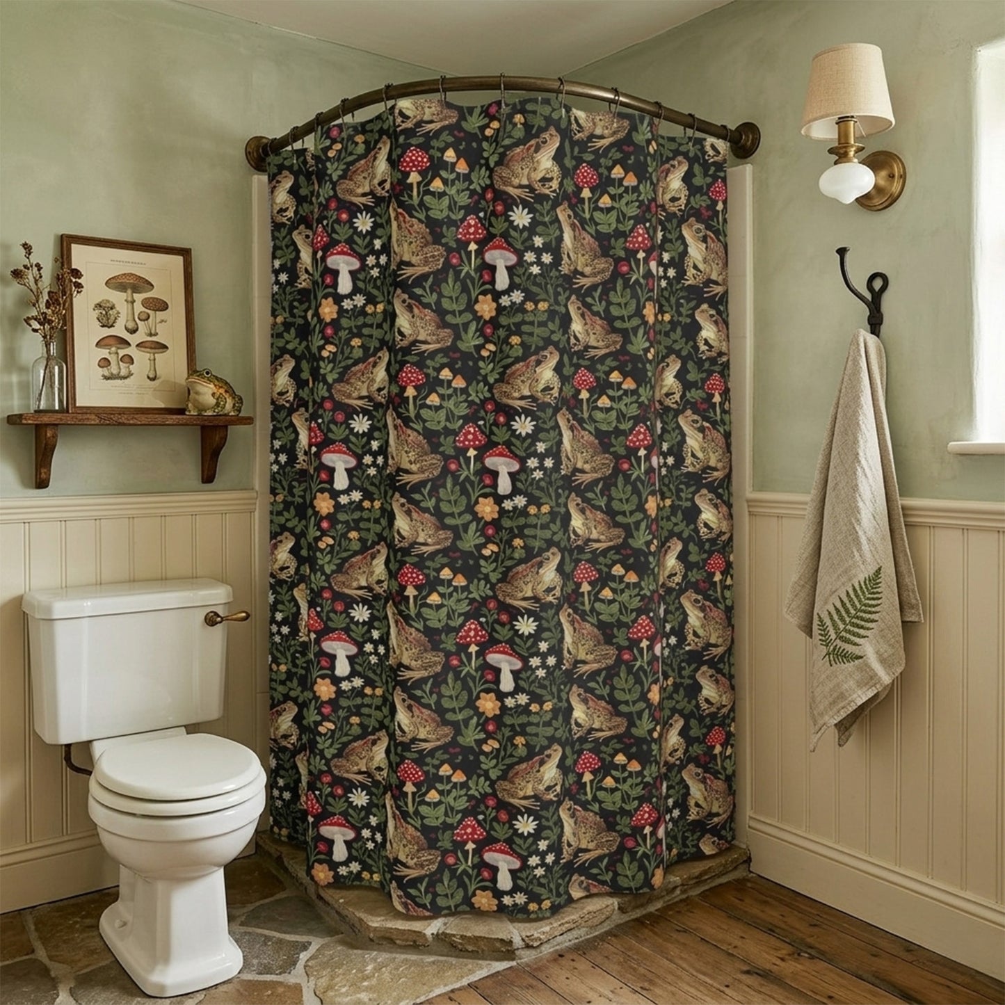Cottagecore Toad & Mushroom Shower Curtain or Bath Mat