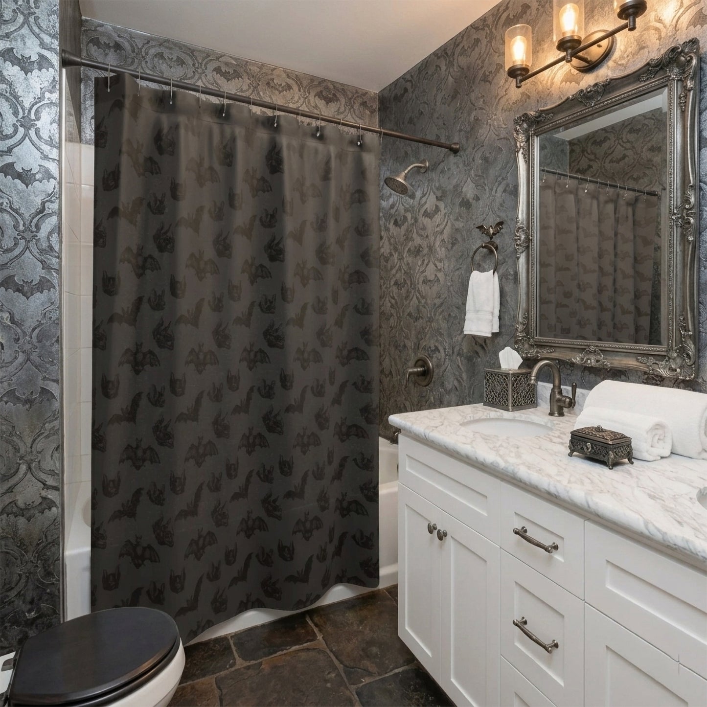 Gothic Bats Shower Curtain & Bath Mat