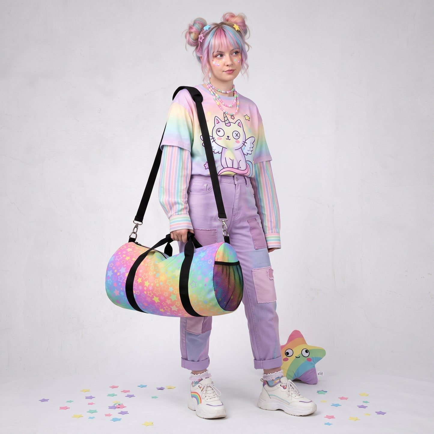 Pastel Rainbow Stars Duffel Bag