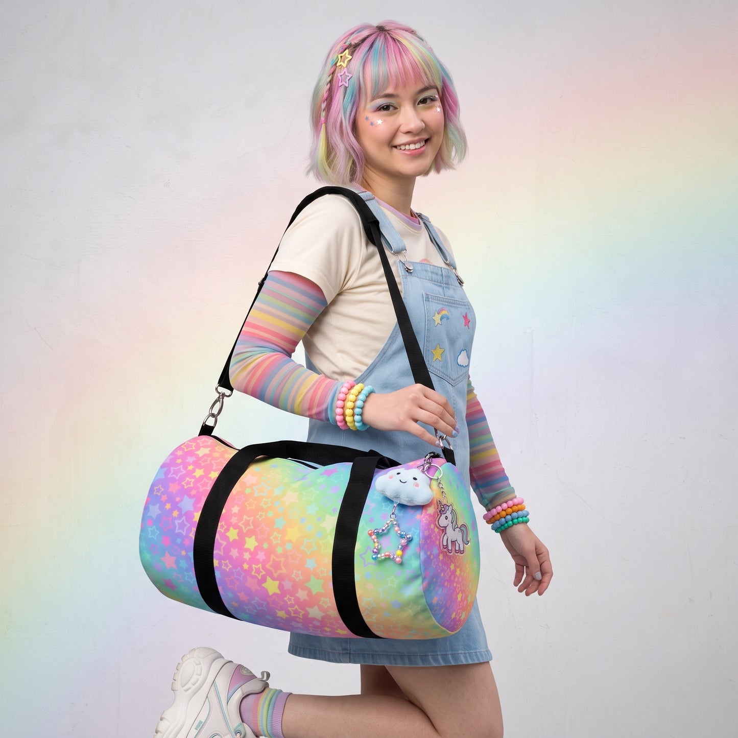 Pastel Rainbow Stars Duffel Bag