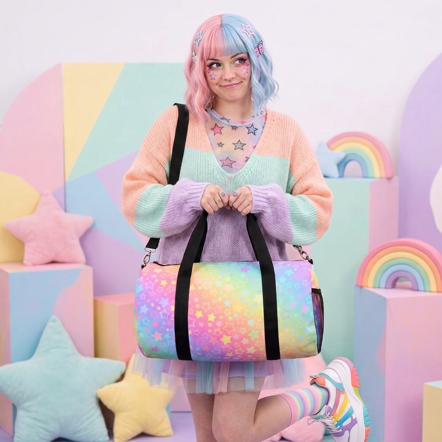 Pastel Rainbow Stars Duffel Bag