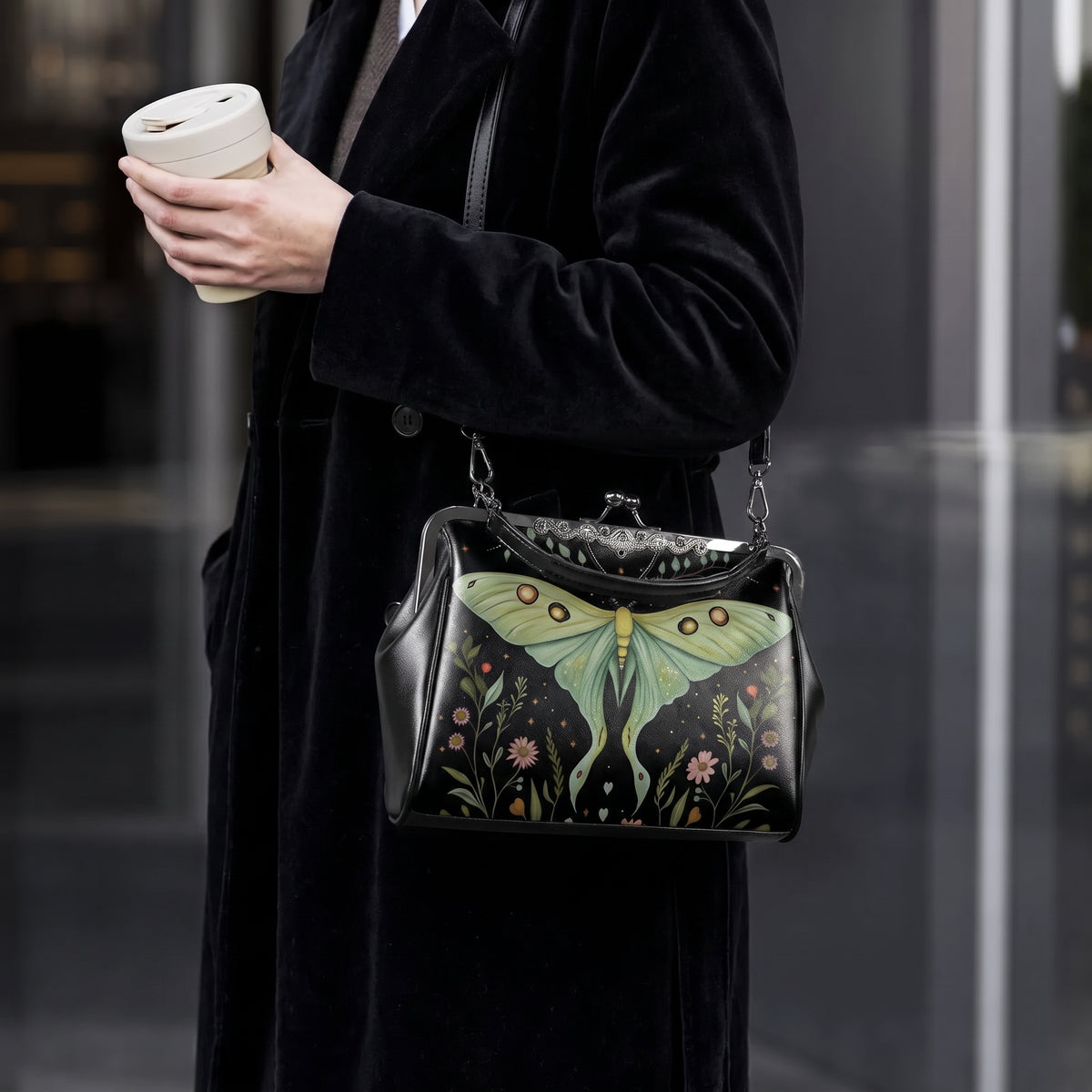 Luna Moth Cottagecore Kisslock Purse