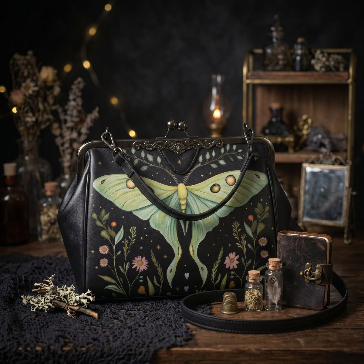 Luna Moth Cottagecore Kisslock Purse