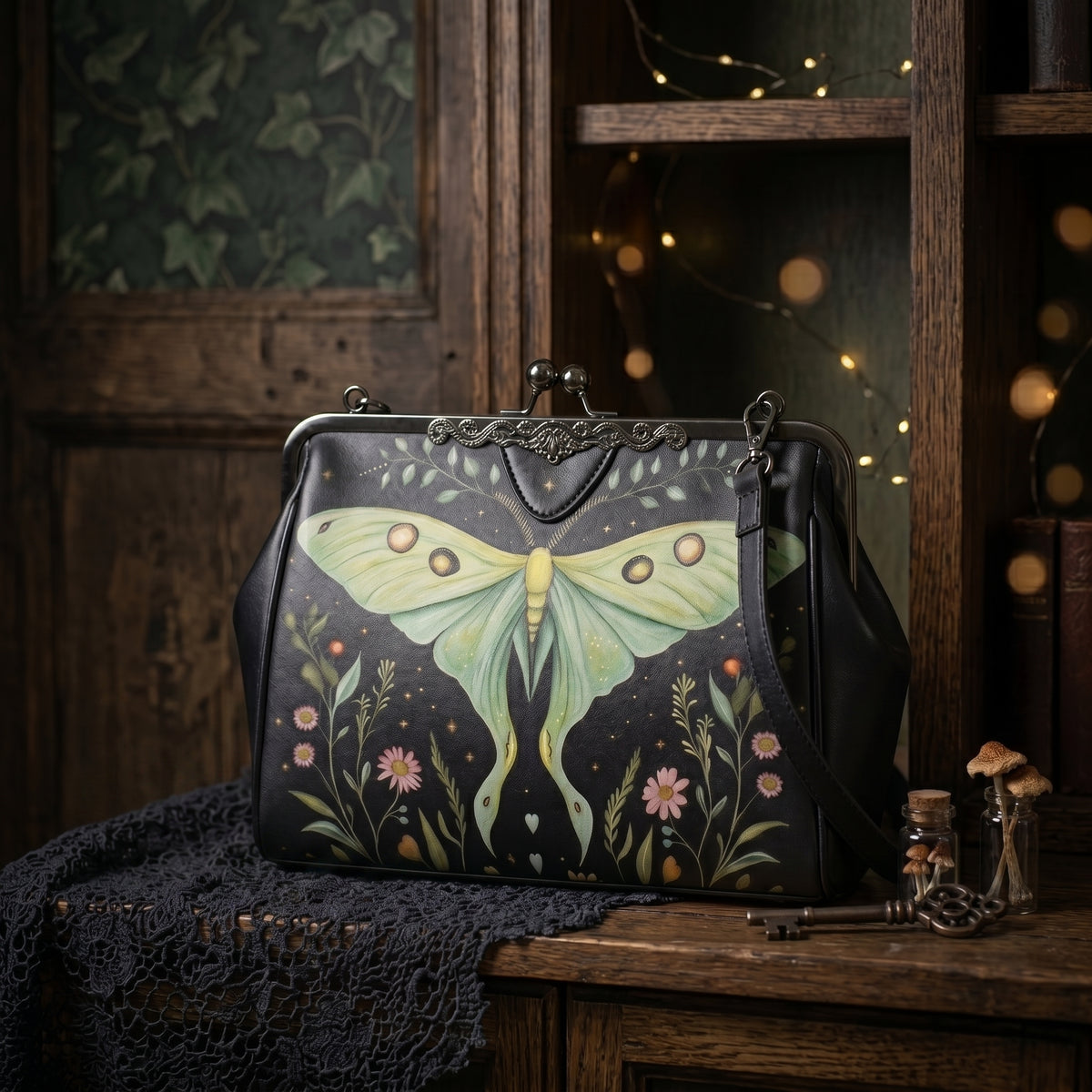 Luna Moth Cottagecore Kisslock Purse