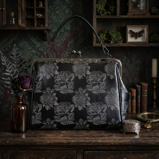 Gothic Black Roses Kisslock Purse