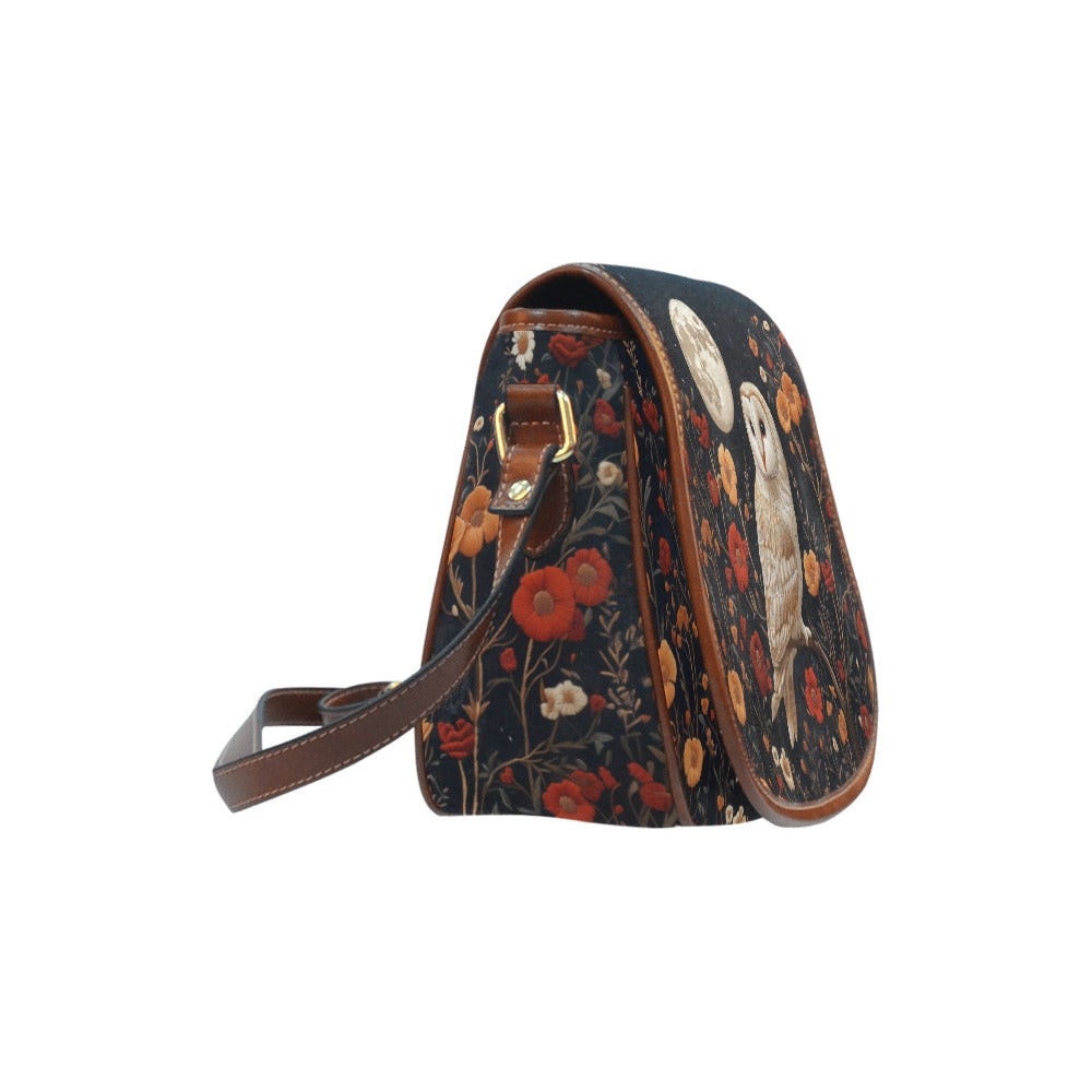Barn Owl, Moon & Flowers Saddle Bag Purse