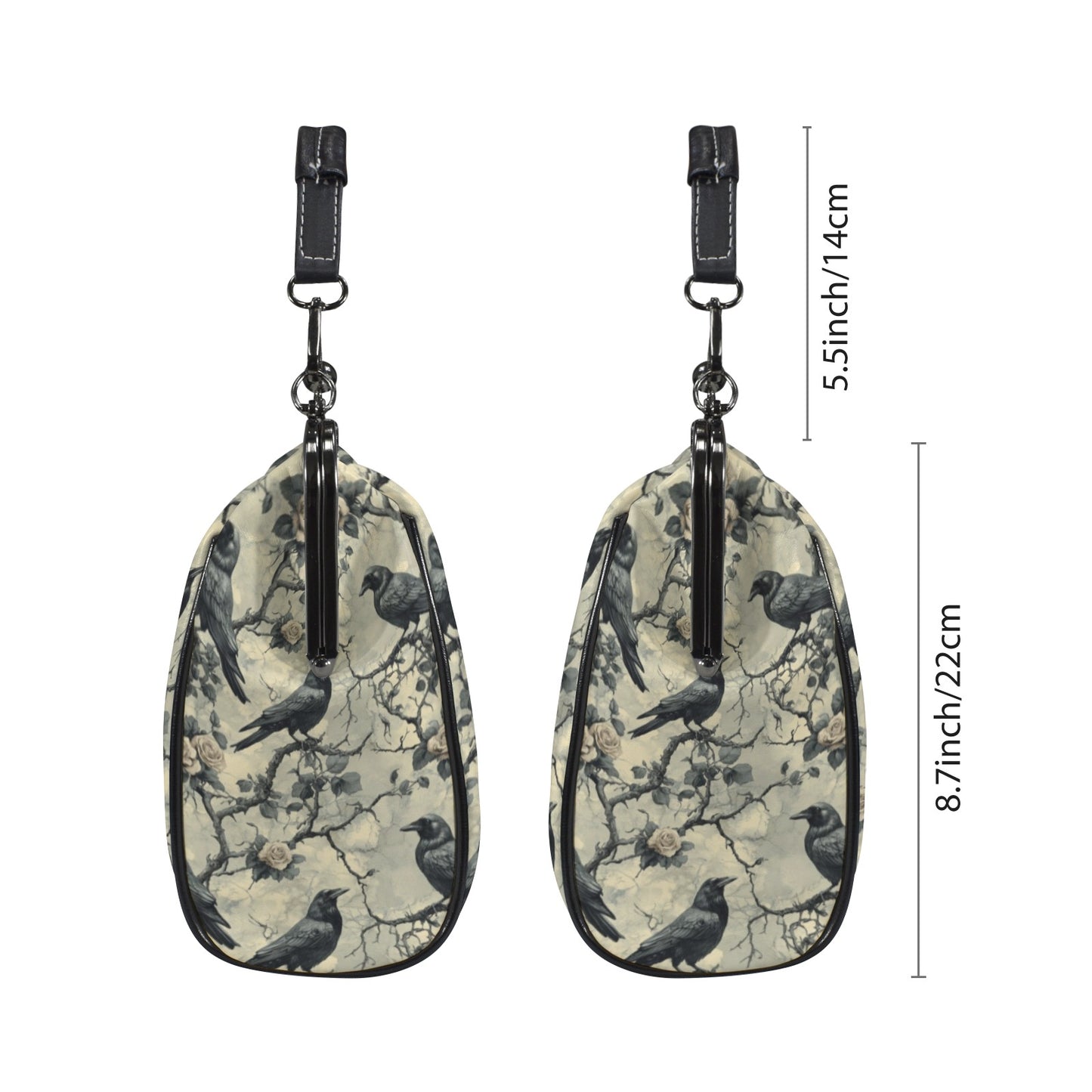 Gothic Grey Ravens Kisslock Handbag