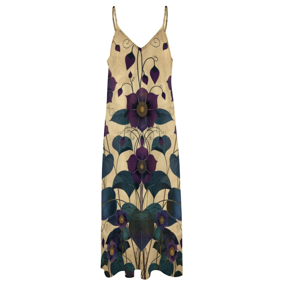 Art Nouveau Violet Floral Maxi Dress