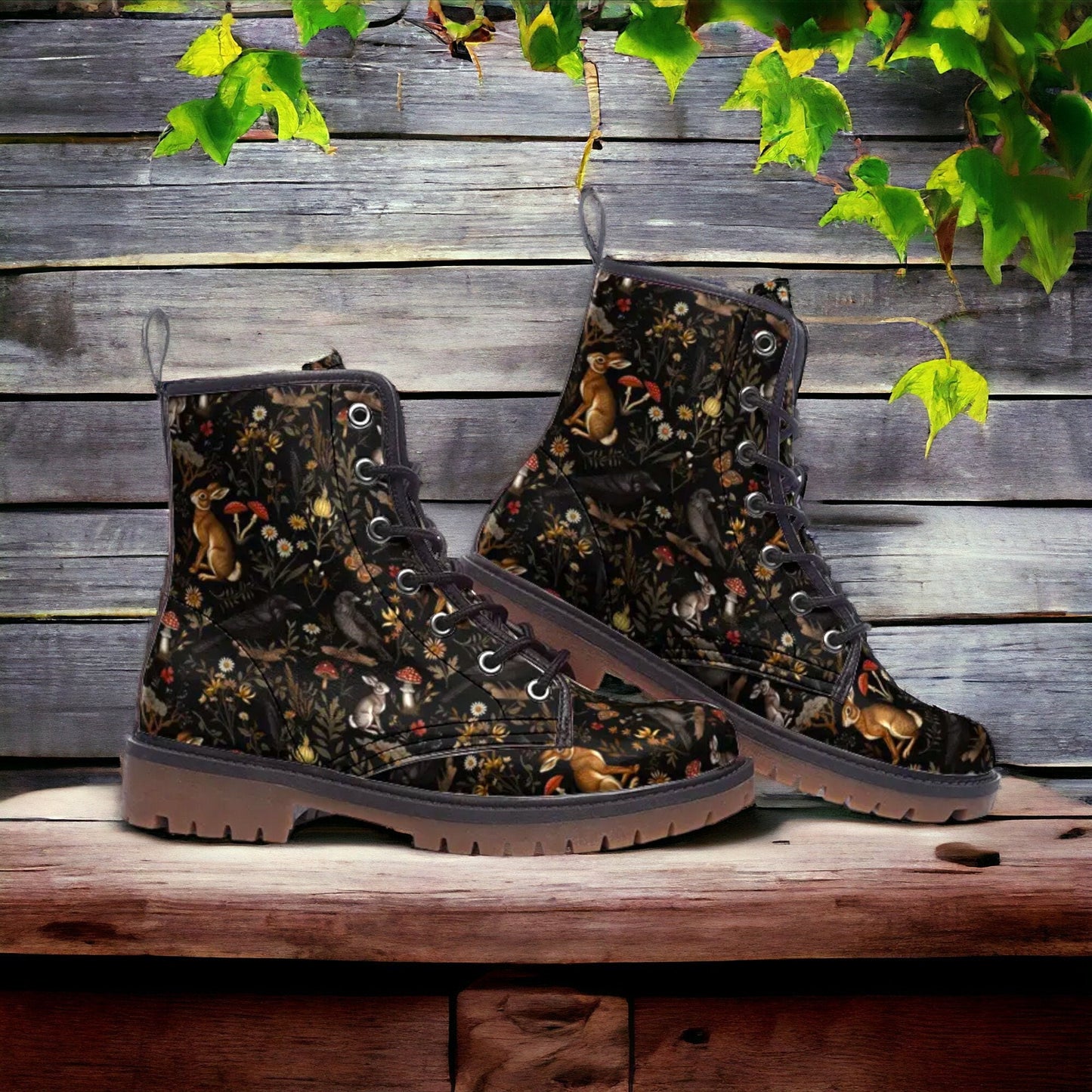 Dark Enchanted Forest Vegan Combat Boots