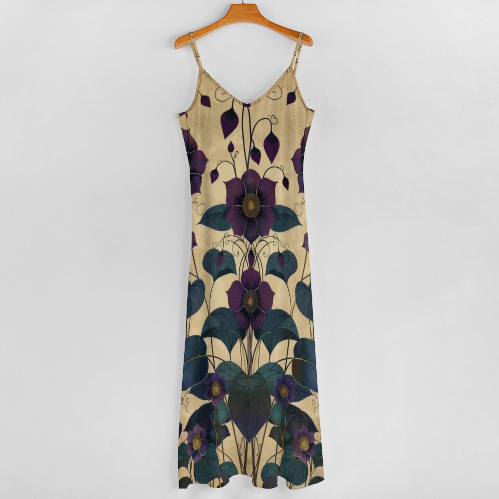 Art Nouveau Violet Floral Maxi Dress